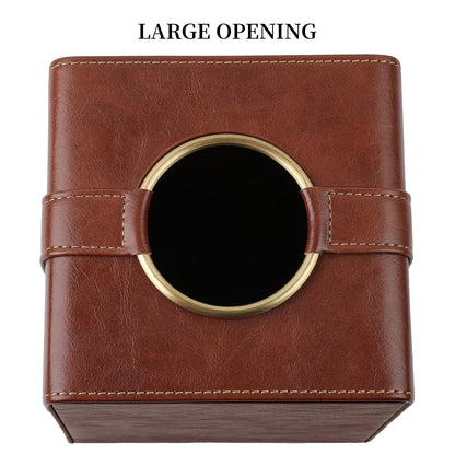 Cretkhp Luxury Square Tissue Box Cover, PU Leather Tissue Box Holder with Magnetic Closure and Gold Decorative Grommets for Bathroom Bedroom, Decorative Elegant Cube Tissue Holder (Brown)