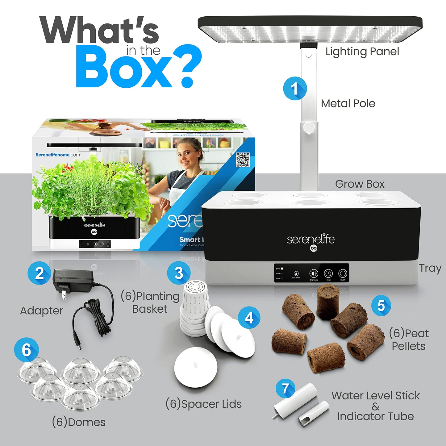 SereneLife Smart Indoor Garden - Hydroponic Herb Garden with 4000K Grow Lights Panel, Control Panel Settings, Water Stick, No Soil, Mess-Free, Height Adjustable, Grows Up to 6 Plants