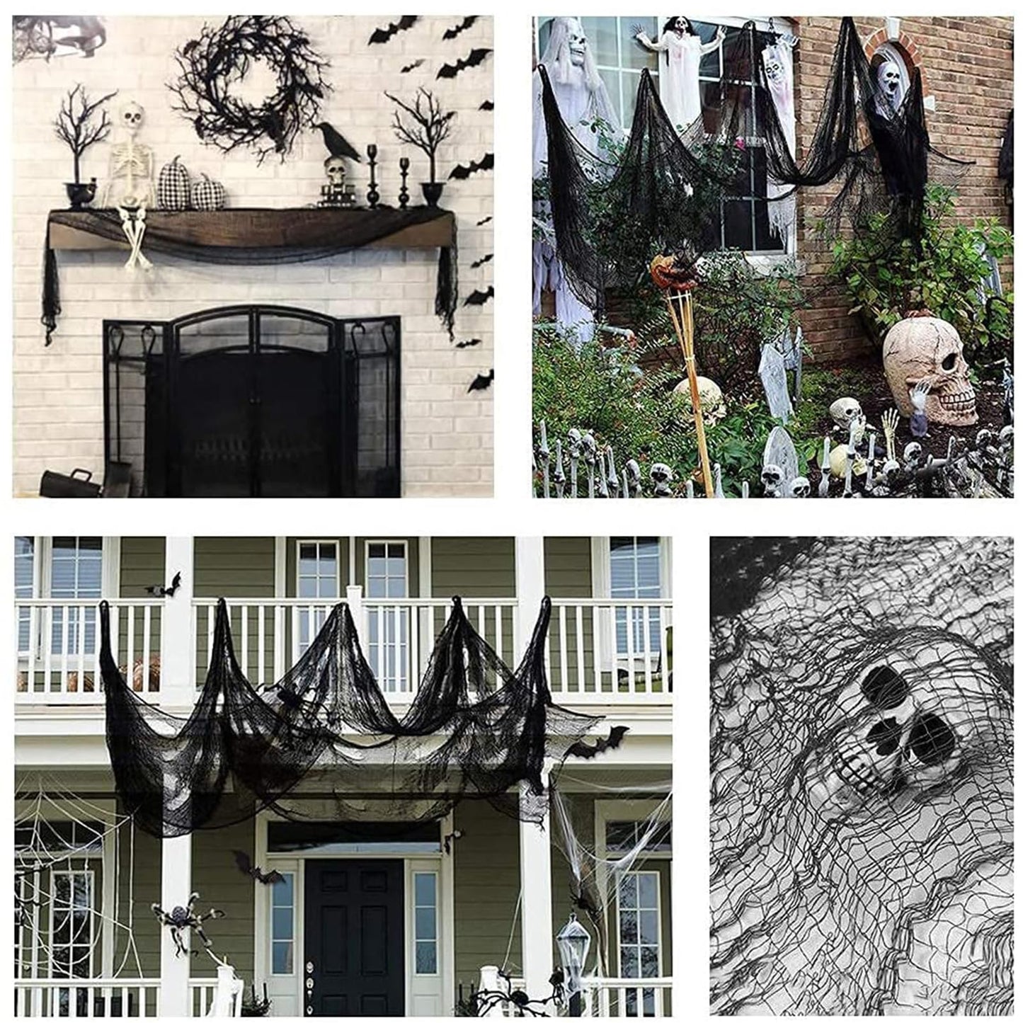 Kijamilee 4 Pack Halloween Creepy Cloths, Scary Spooky Cloth Creepy Gauze, 30 x 72inch Freaky Loose Weave Creepy Cloth, Decorations for Haunted Houses Props Halloween Wall Outdoor Indoor Decor (Black)