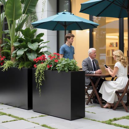 VGMiu Metal Planter Box 38.2''L x 13''W x 30''H Rectangle Planters for Outdoor Plants Large Black Rectangular Planter with Felt Bag & Drainage Holes for Indoor or Outdoor Flower Garden Porch Patio