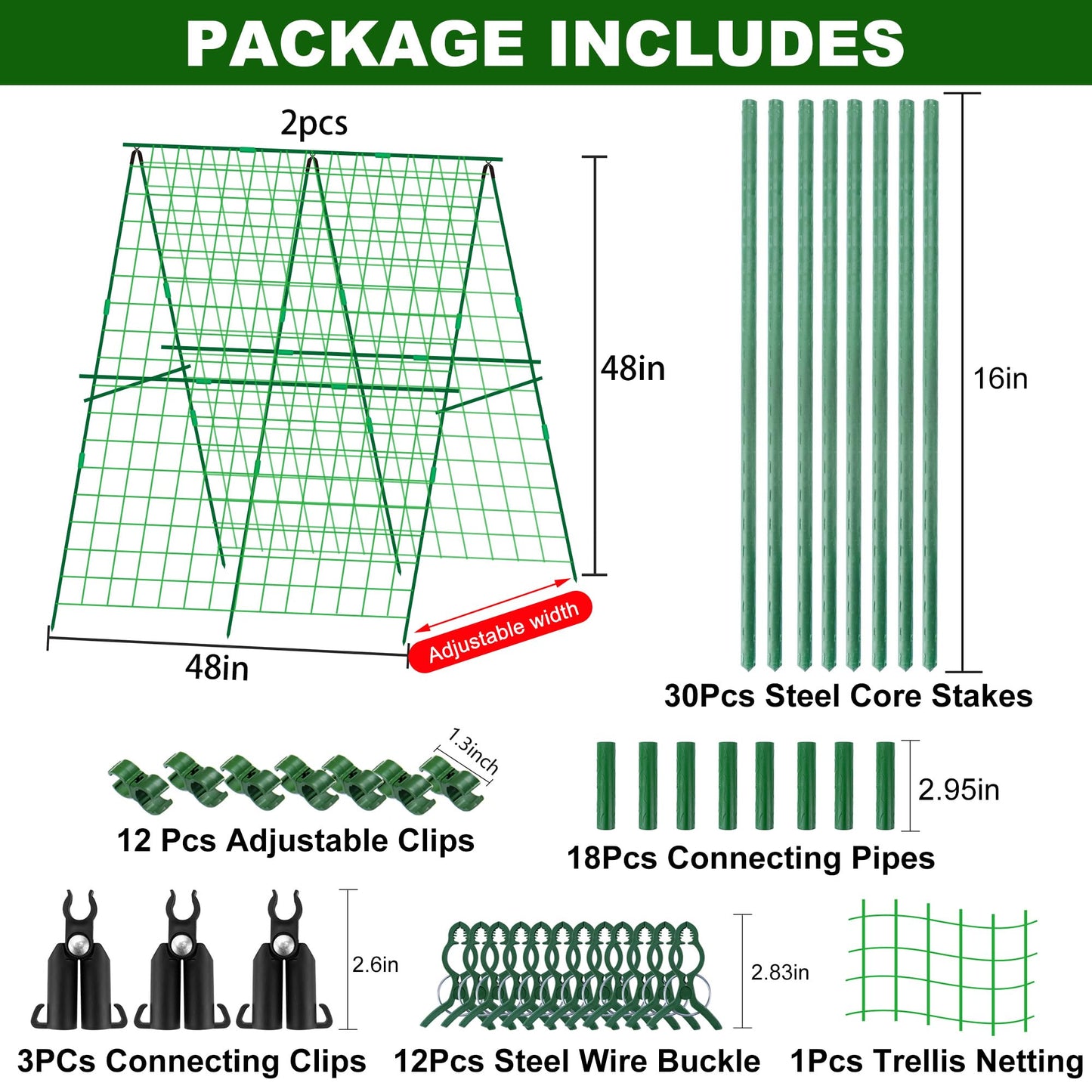 2 Packs 48" x 48" Foldable Cucumber Trellis for Raised Bed- A-Frame Garden Trellis for Climbing Plant Outdoor with Climbing Net & Plant Support Clip for Outdoor Plants Zucchini Vegetables Flowers
