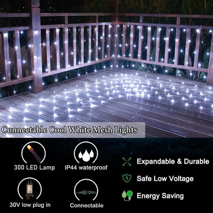 OYCBUZO 300LED White Net Lights, 14.8ft x 5ft Connectable Christmas Outdoor Mesh Lights with 8 Lighting Modes, Waterproof Fairy Lights Plug in for Bushed Xmas Tree Holiday Party Garden Decoration