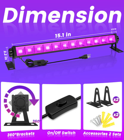 TigQiang 2 Pack 42W LED Black Light Bar, Blacklight with 6FT Cord+Switch+Plug, Glow in The Dark Black Lights Party Supplies,Halloween Lighting Decorations, Fluorescent Poster, Body Paint, Classroom