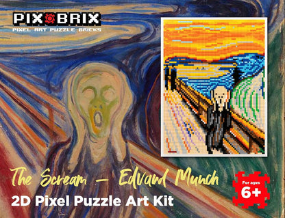 Pix Brix Pixel Art Puzzle Bricks - Pixel Puzzle of The Scream by Edvard Munch, 6,510 Pieces - Patented Colorful Slide + Stack Building Bricks to Recreate This Famous Painting, Builds Without Glue