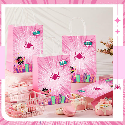 Henoyso 24 Pcs Pink Spider Party Favor Goodie Bags with Handles Pink Ghost Theme Birthday Decorations Treat Candy Snack Gift Bags for Baby Shower Birthday Party Supplies