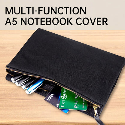 A5 Notebook Cover with Travelers Notebooks Compatibility Durability, Refillable Waxed Canvas Journal Cover Suitable for Both Men and Women. Fits Pens, Cards, and Tickets
