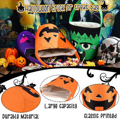 BBTO 3 Pieces Halloween Trick or Treat Bucket Candy Basket Canvas Halloween Party Tote Bags Goody Bucket for Kids Halloween Party Supplies (Halloween Monster)