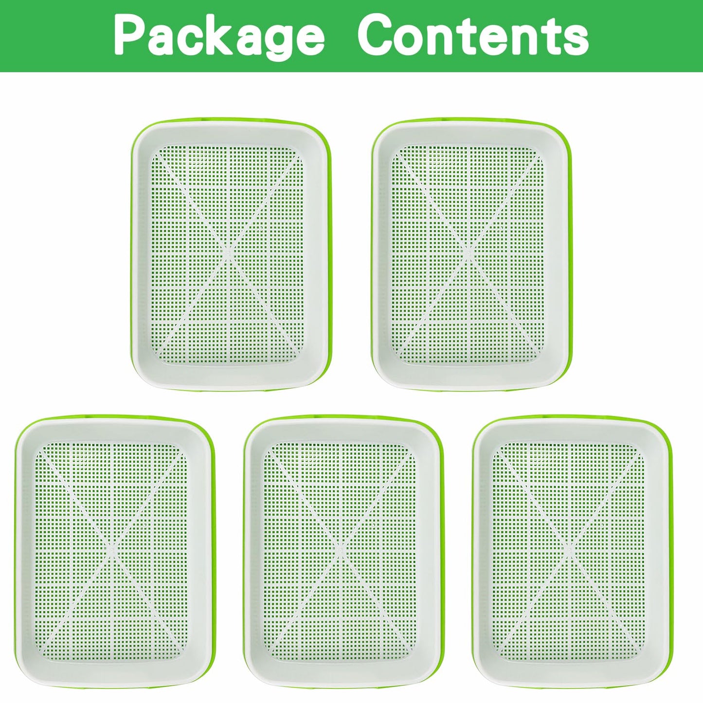SDLDEER Seed Sprouting Tray, 5 Packs Microgreens Growing Trays Big Capacity Sprouts Growing Kit Soil-Free Sprouter Tray for Sprouting Seeds, Beans, Wheatgrass