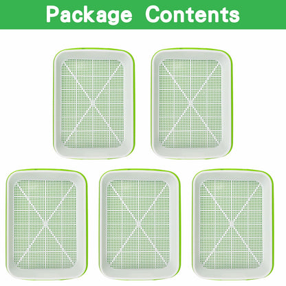SDLDEER Seed Sprouting Tray, 5 Packs Microgreens Growing Trays Big Capacity Sprouts Growing Kit Soil-Free Sprouter Tray for Sprouting Seeds, Beans, Wheatgrass