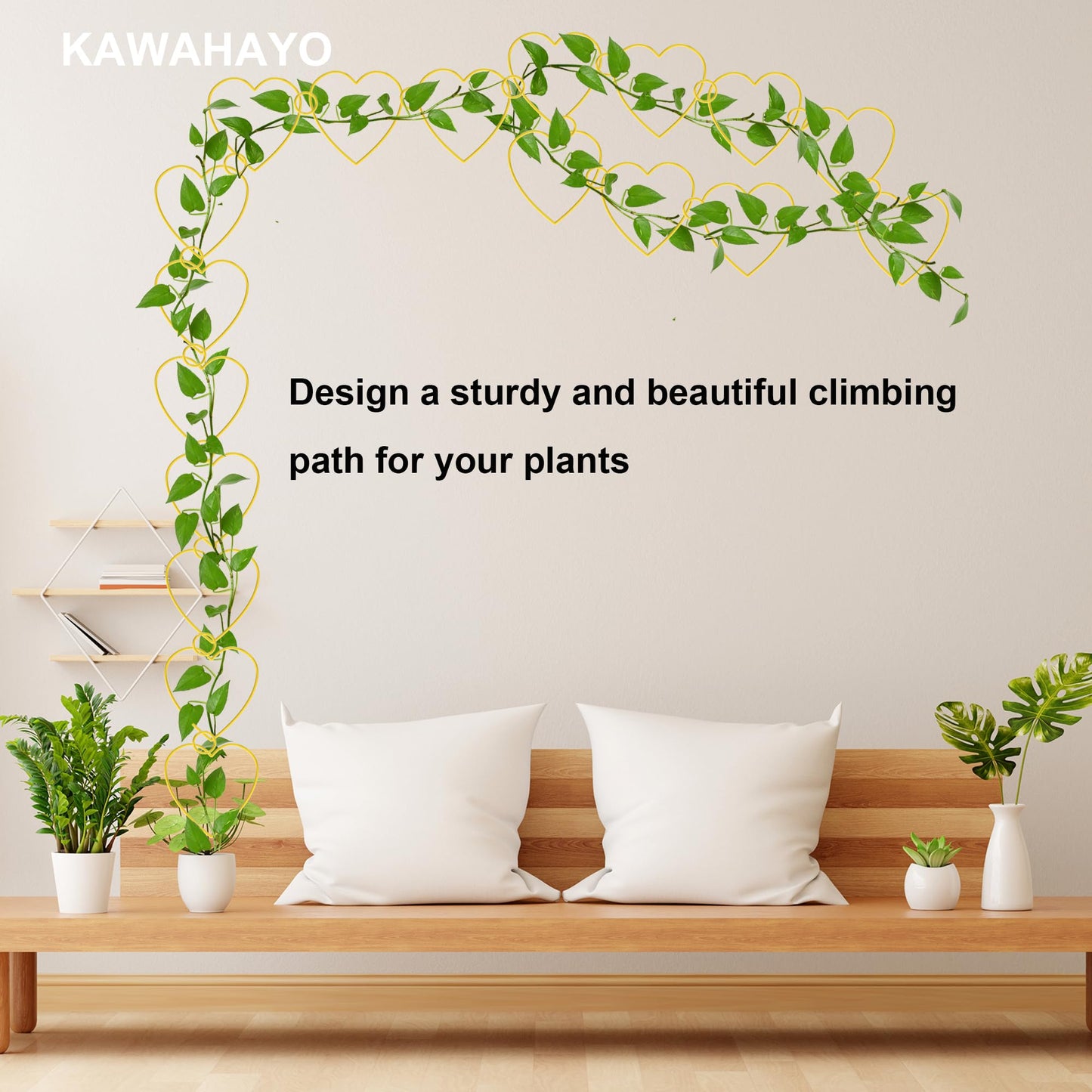 20 Pcs Chain Trellis for Climbing Plants Indoor Outdoor, Plant Trellis, Garden Plant Wall Trellis, Vine Support Houseplant Accessories for Monstera, Pothos, Ivy, Climbing Plants (Gold Heart)