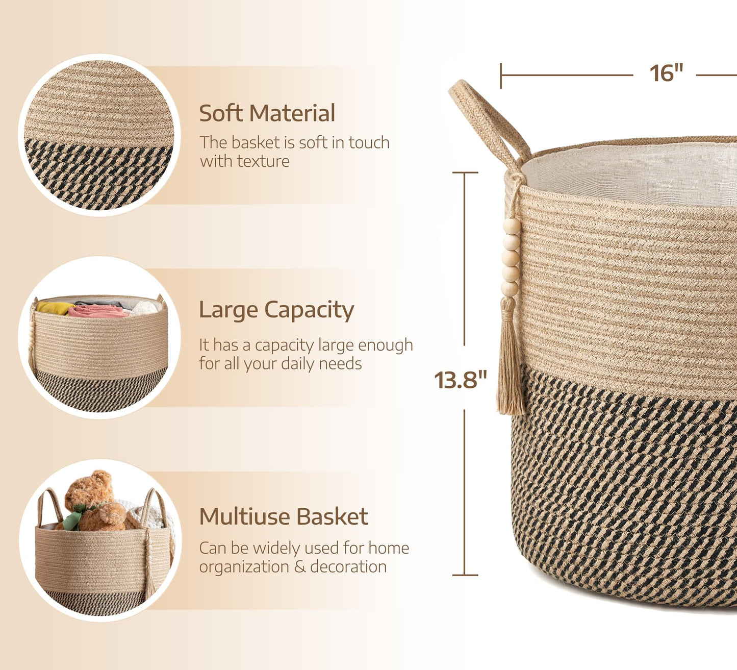 Mkono Woven Storage Basket Decorative Rope Basket and Macrame Hanging Shelves Boho Wall Decor Set of 3