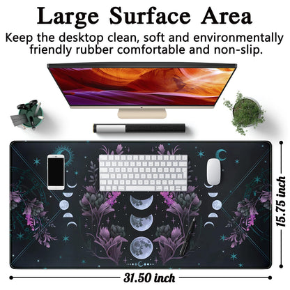 Celestial Moon Phases Mouse Pad Large Purple Desk Mat Forest Extended Gaming Mousepad Violet Teal Desk Pad XXL 31.5 x 15.7 in Laptop Computer Mouse Keyboard Mat for Office Desk Decor