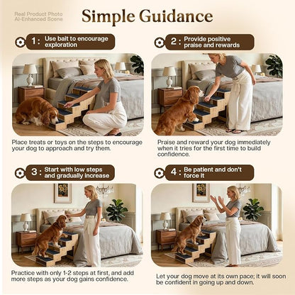 5-Step Wooden Dog Steps for Bed, Anti-Slip Dog Stairs with Carpet Pads, 23.6 Inches Pet Ramp for Dogs to Get on Bed, Pet Stairs for Old & Senior Dogs/Cats, Pet Steps Ladder for High Beds/Couch Sofa