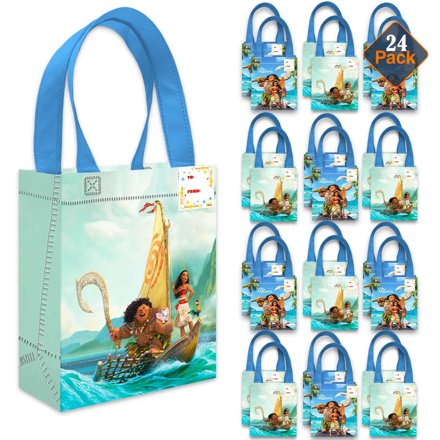 Moana Party Favor Bags Set – 24 Pack 8" Disney Goodie Bags for Kids Bulk Reusable Mini Totes | Disney Moana Birthday Party Supplies