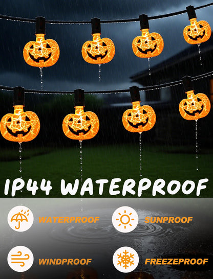 Unleash a Haunting Glow: 10.5ft Plug-in Halloween Pumpkin String Lights, Connectable (Up to 72 Strands), Waterproof Jack o Lantern Lights for Outdoor/Indoor, Heavy-Duty Orange Holiday Lights for Porch