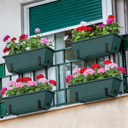 Deck Railing Planter Boxes 2 Tier Green Outdoor Hanging Planters Set of 2 with 4 Pack Flower Boxes 16.9 Inch Window Boxes Planters with Adjustable Brackets Balcony Planters for Garden Porch Patio