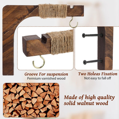 Geelin 4 Pack Wooden Plant Hanger for Wall Mounted Plant Hooks Outdoor Indoor Hanging 6 Inch Farmhouse Hanging Basket Hooks for Garden Home Wall Decoration, L x H x T: 6 x 5 x 0.8inch(Walnut)