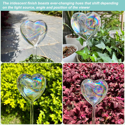 Kingbuy Self Watering Spikes Plant Watering Globes Iridescent Color Heart Shaped Glass Water Bulbs Devices for Plants, 2 Pack