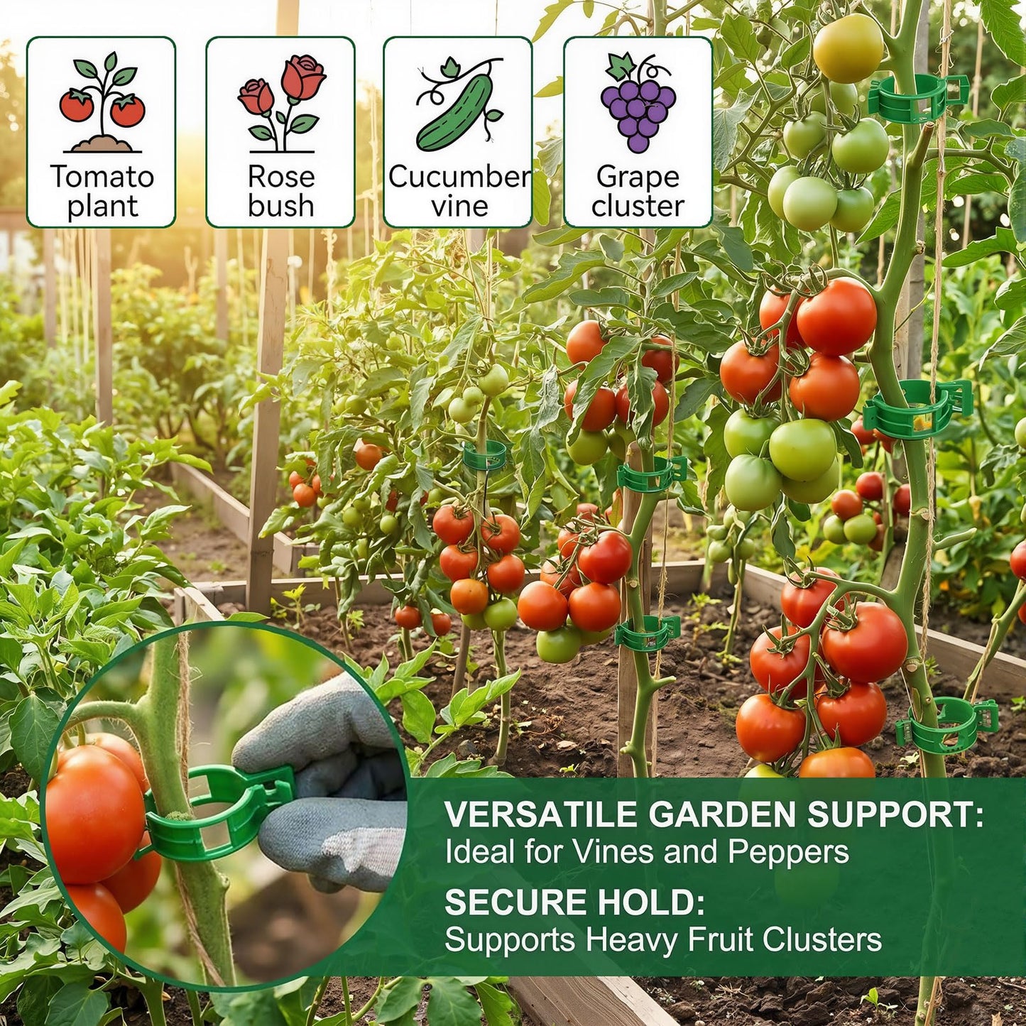 300Pcs Tomato Clips Plastic Plant Support Clips for Garden Trellis Twine and Greenhouse Vine Support Garden Clips for Tomatoes Cucumbers Peppers Climbing Vegetables and Flowers Upright Growth