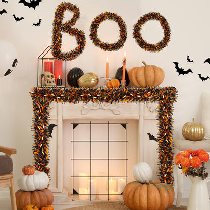 Halloween Decorations, 50FT Halloween Tinsel Garland Shiny Orange Black Metallic Twist Hanging Garland for Indoor Outdoor Home Tree Stairs Party Decorations