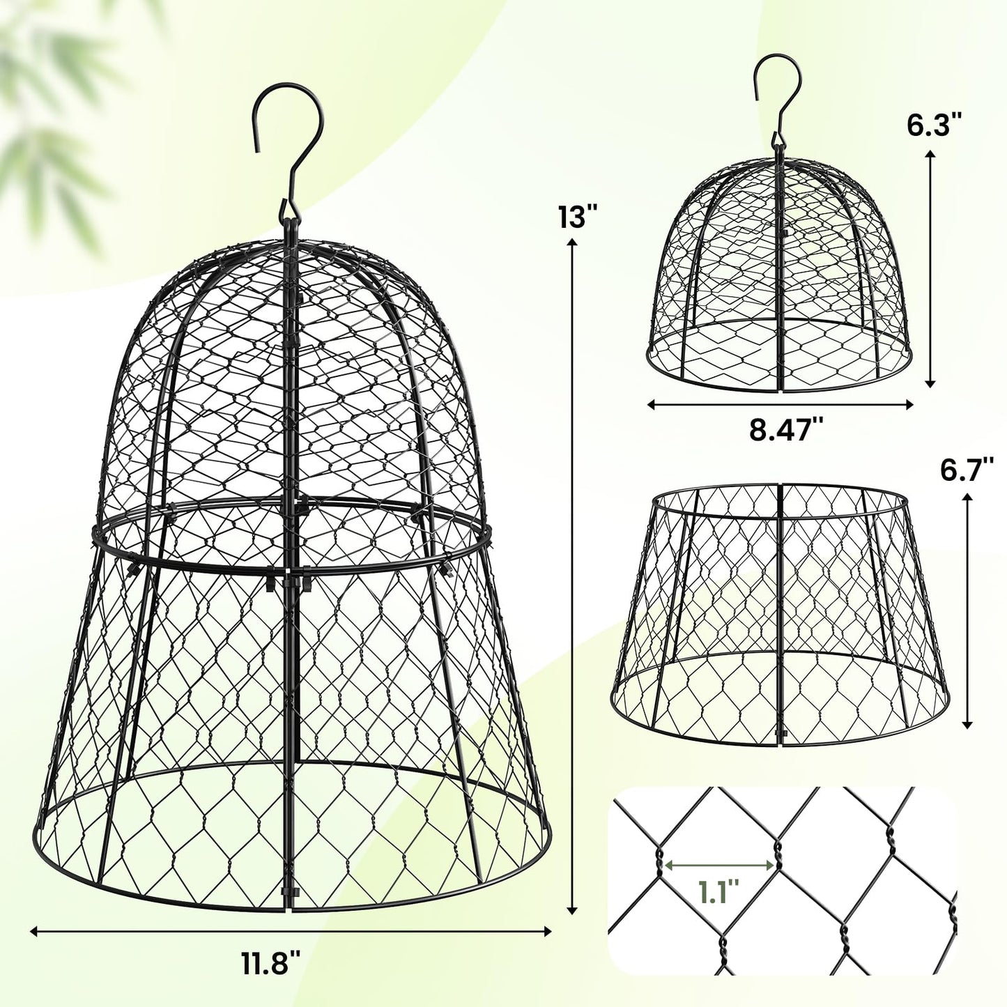 2PCs Plant Protectors from Animals, Metal Garden Cloches for Outdoor Plants, 4-in-1 Modular Design, Anti-Rust Coated Chicken Wire Cages to Keep Squirrel, Rabbit, Bird Out, 13'' x 11.8''