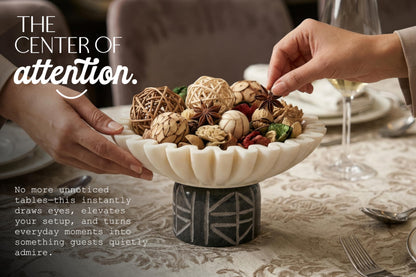 The Serene Atelier Marble Decorative Bowl for Home Decor - 100% Natural Stone | Handcrafted | Pedestal Marble Bowl - Versatile 9" Catch All for Entryway