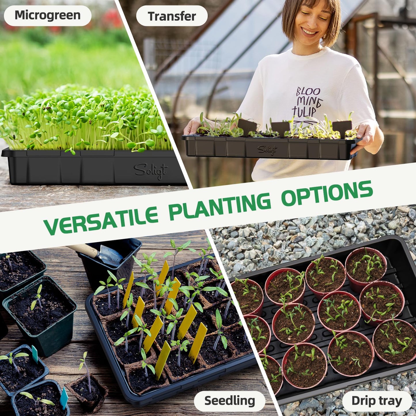 SOLIGT Extra Thick Heavy Duty 10 Pack 1020 Seed Starting Trays - Microgreens Growing Trays Seedling Plant Germination Starter Tray Transplant Fodder Flats, No Holes, No Leakage, Reusable…