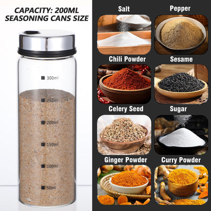 Wanmu 4Pcs Salt Pepper Shakers with Adjustable Outlet Holes, 10 oz Clear Glass Shaker Bottles, Salt Shakers for Kitchen, Spice Seasoning Cans for Kitchen Decor Home Restaurant BBQ Camping