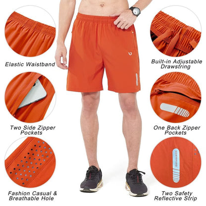 NORTHYARD Men's Athletic Running Shorts Gym Workout 7"/9"/5" Quick Dry Lightweight Sports Basketball Tennis 3 Zipper Pockets Orange XL