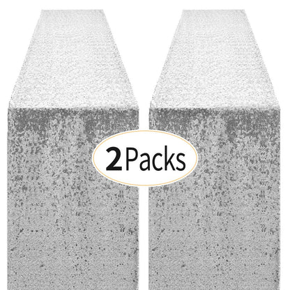 2 Packs 12 x 72 inches Silver Sequin Table Runner, Glitter Runner for Birthday Party Supplies Decorations Wedding Bachelorette Holiday Celebration Bridal Shower Baby Shower