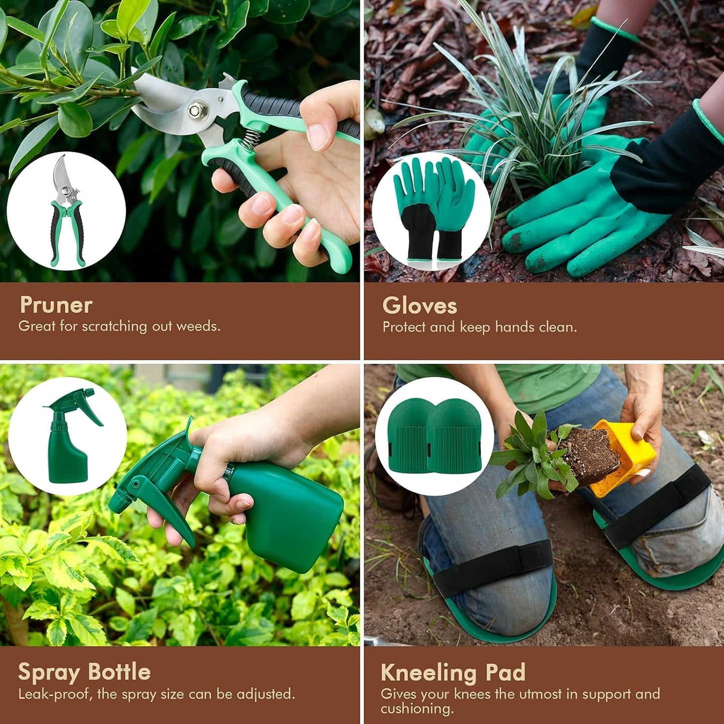 YAUNGEL Gardening Tools Set of 10 Heavy Duty Gardening Hand Tools Stainless Steel Garden Tools with Wooden Handle, Storage Garden Bag, Gardening Gifts for Women and Men