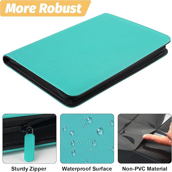 360 Cards Ringless 9-Pocket Side Loading Trading Card Binder, PU Zipper Fixed Page Card Album for TCG Sports Cards, Not Fit Top Loaders (LAKEBLUE)