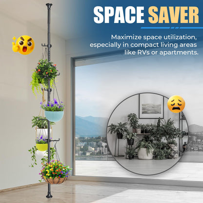 EUIJOIP Coat Rack Freestanding with 12 Hooks - Multi-Purpose Organizer for Entryway, Bathroom, Corner & Plant Storage, No Drilling, Height Adjustable, Stainless Steel