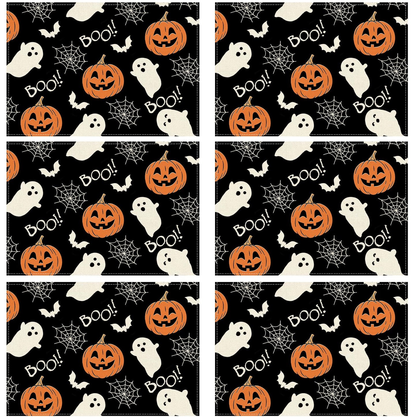 XCHI Boo Spooky Ghost Pumpkin Halloween Cloth Placemats Set of 6 Table Mats Table Decorations 12x18 Inch