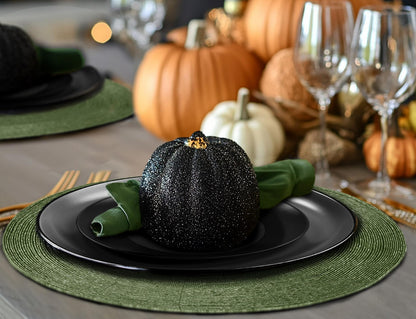 COTTON CRAFT Beaded Charger Placemats - Set of 4 Handmade Glitz Placemats - Harvest Fall Thanksgiving Halloween Holiday Christmas Dining Table Mat - Party Table Décor - 13.5 inches Round - Green