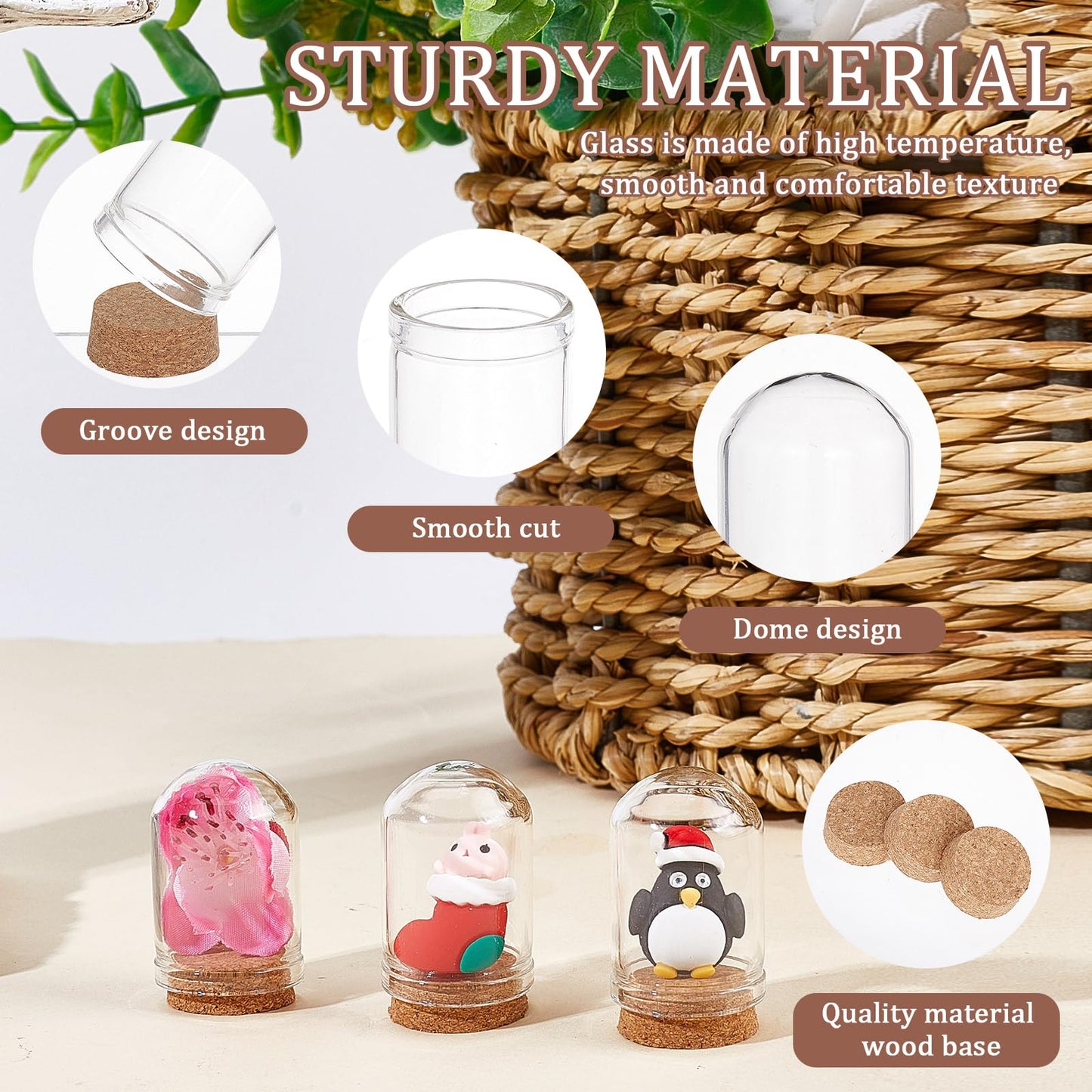 CRASPIRE 20 Sets Glass Cloche Dome Mini Display Bell Jar with Cork Base 1.43Inch Terrarium Bottles Container Stand Cover Case Clear Decorative Case for Small Figurine Flower Wedding Christmas Party