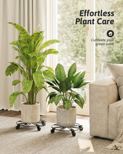 GENTINGBRO Metal Plant Stand Indoor Plant Caddy with Wheels 13in Rolling Carts with Wheels Dolly Cart Corner Plant Stand Outdoor for Heavy Duty Large Plants Planter Caddy Flower Stand Black (2 Pack)