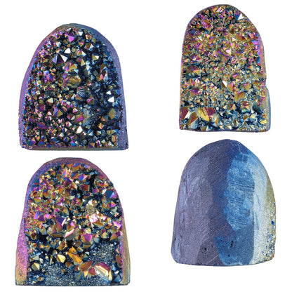 Nupuyai Rainbow Titanium Coated Crystal Geode Cluster Irregular Raw Rock Quartz Stone Mineral Specimen for Home Office Decor Feng Shui, Rainbow