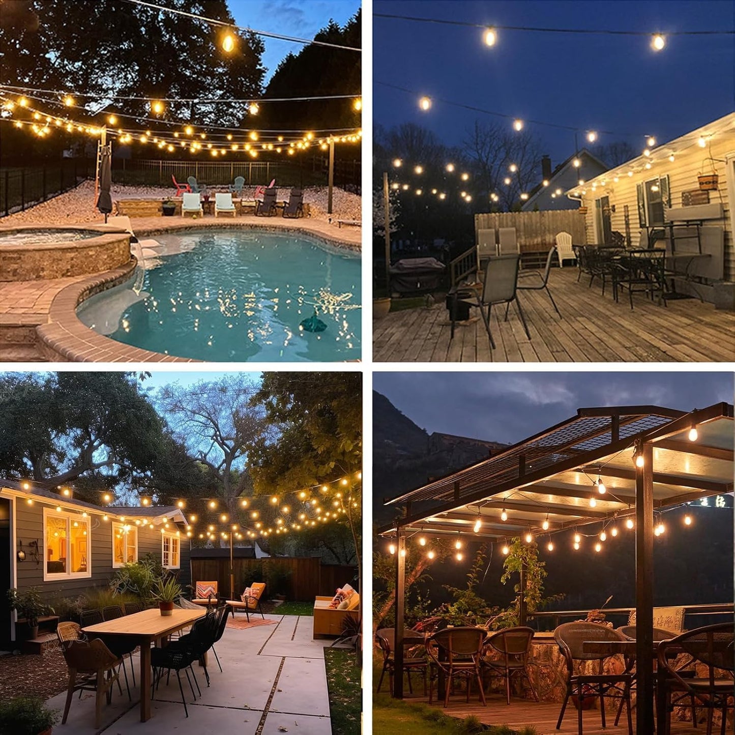 Honche Solar Outdoor Party Lights Waterproof LED IP66 with 15 Edison Bulb Warm White String Lights Patio Lights for Christmas Camping Wedding Birthday Backyard Gazebo Party Decor