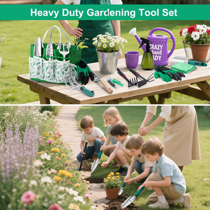 Alitifiy Garden Tool Set, 12-Piece Complete Stainless Steel Gardening Essentials, Heavy Duty Garden Tools with Large Storage Tote, Gardening Gifts for Women, Men, Mom & Dad Beginners Gardeners, Green