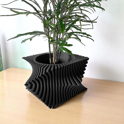 Aeon Twist Modern Planter – Black Sculptural Plant Pot for Indoor Decor Geometric Design with Drainage – Unique Home Accent for Living Room, Office, or Shelf (Black, Compact Structure: 6" x 4" WH)