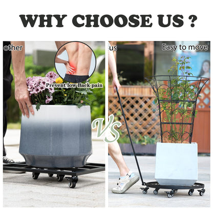Goooxim 20" Heavy-Duty Plant Dolly with Wheels – Rolling Base for Indoor & Outdoor Use, Detachable Handle, 360° Swivel Wheels, Supports Up to 200 lbs – Ideal for Moving Large Pots & Trees
