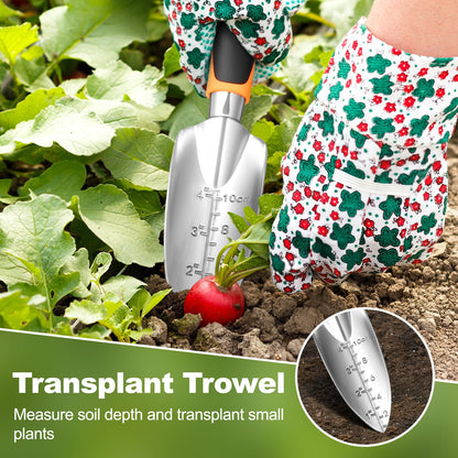 Ocean Ice Garden Tool Set, 4Pcs Aluminum Heavy Duty Gardening Tool Set, Include Shovel, Transplant Trowel, Hand Cultivator and Shear with Rubberiz NonSlip Ergonomic Handle, Gardening Kit for Women Men
