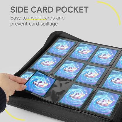 Trading Card Binder with Zip,12 Pockets Card Binder,720 Double Sided Pocket Card Collection Binder,Card Album Card Folder for MTG,TCG,Sports Cards,Game Cards,Black