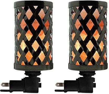 Himalayan Glow Lattice Style Basket Salt Lamp Night Light with Pink Salt Chunks | 360 Degree Rotatable Wall Plug, Ideal Gift for Home Décor (Pack of 2)