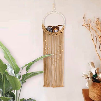 LB Brown Macrame Wall Hanging Holder, Bohemian Macrame Wall Art for Bedroom,Boho Handmade Woven Hanging Plant Shelf Toy Displays Organizer for Living Room Nursery Office 9.84" W x 35.43" L