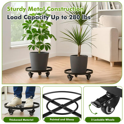 2 Packs Extra-large Metal Plant Caddy 15 Inches Plant Dolly with Wheels Heavy-Duty Rolling Plant Stand with Casters for Indoor Outdoor Wheeled Plant Pot Mover Rollers, Black