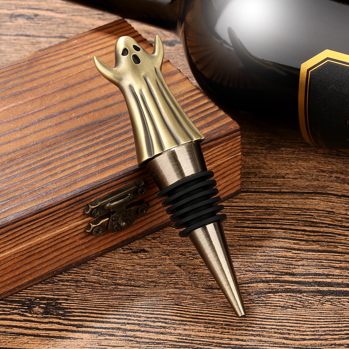MR.BARWARE Ghost Wine Stopper – Spooky Gift for Men Women, Bronze Ghost-Shaped Bar Accessory with Gift Bag, Perfect for Halloween Birthday Fathers Day Christmas