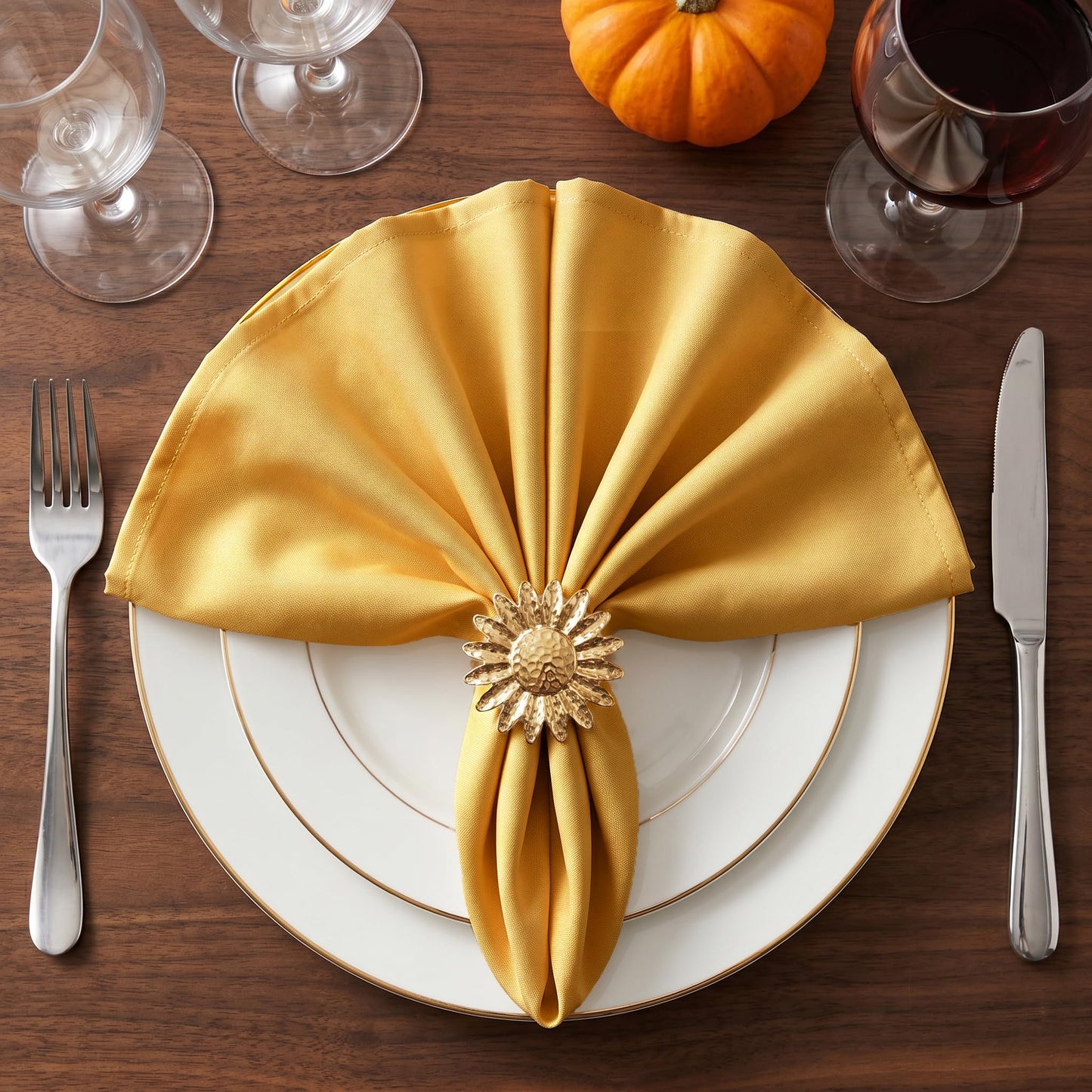 Cloth Dinner Napkins with Hemmed Edges 17x17 Inches Washable - 100% Polyester Soft & Comfortable Reusable Napkins for Weddings, Parties or Daily Use (Set of 12, Mustard)