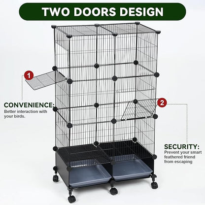 VISCOO Upgraded Encrypted 46-Inch Bird Cage, with Wooden Perches, Metal Parakeet Cage with Slide-Out Tray, Water Bottle&Feeder, Bird Cages for Parrot,Parakeets,Cockatiel,Lovebird,Small Mid-Sized Birds